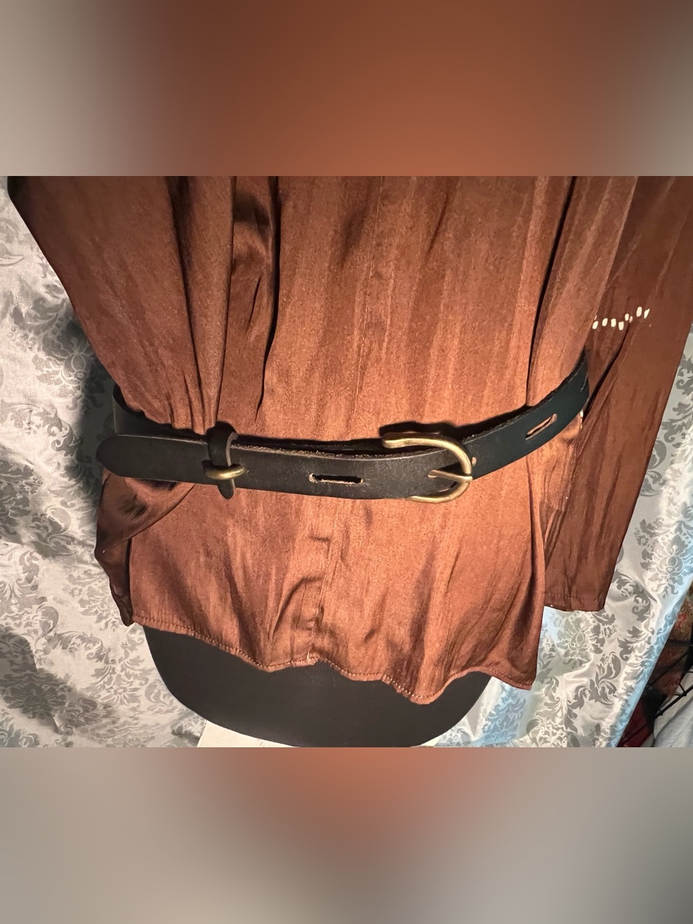 Classic Chocolate Brown Leather Belt with Antique Brass Buckle